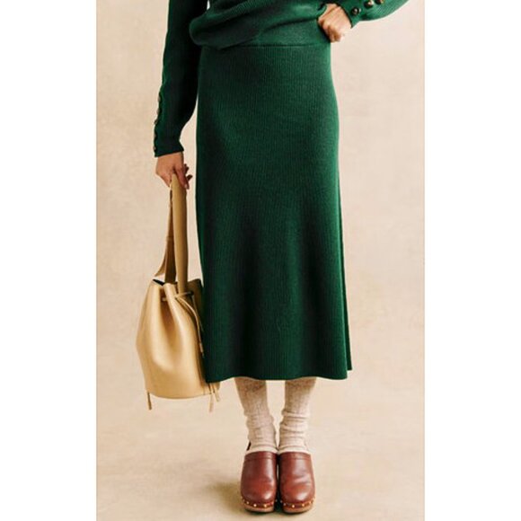 Sezane Dresses & Skirts - EUC Sezane Naelle Merino Cotton Knit Midi Skirt Green Medium